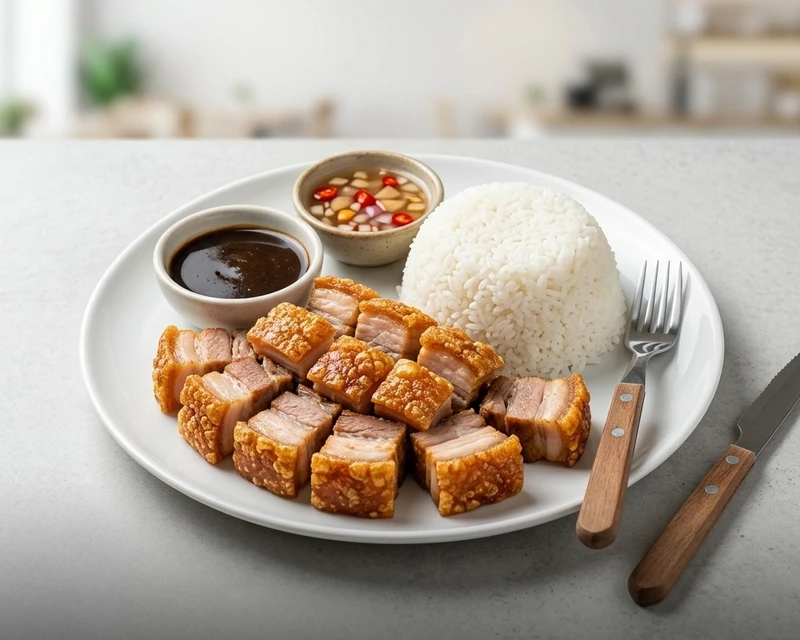 Lechon kawali Filipino crispy pork belly at Mama Nors Kitchen on Leila Avenue, Winnipeg