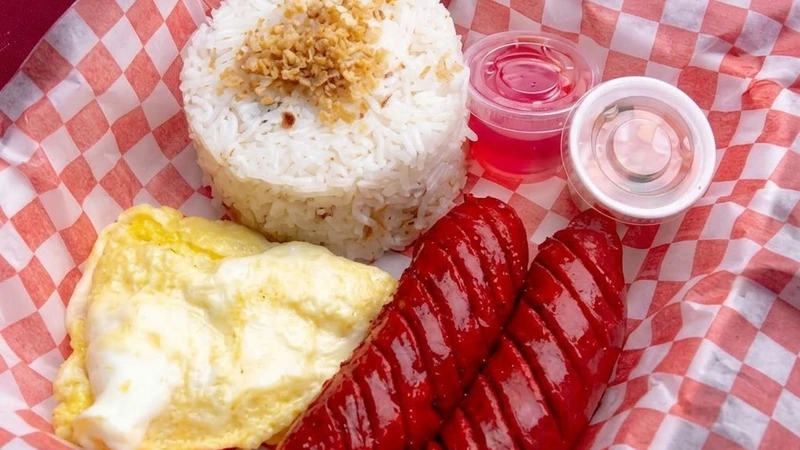 Longsilog with Filipino longganisa sausage, garlic fried rice and egg at Mama Nors Kitchen, North End Winnipeg
