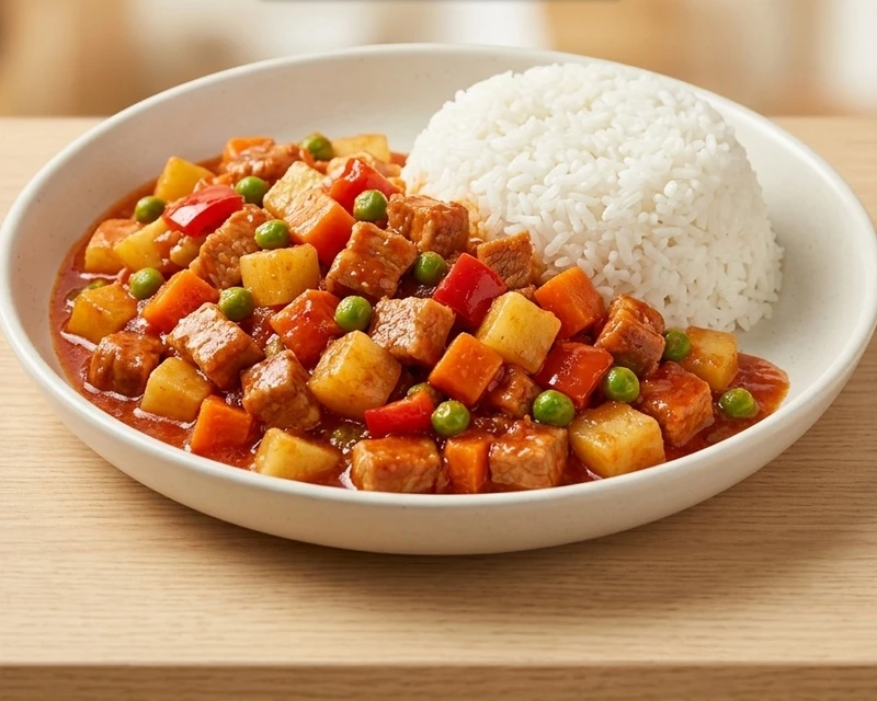 Filipino pork menudo stew at Mama Nors Kitchen, a family-owned Filipino restaurant in Winnipeg
