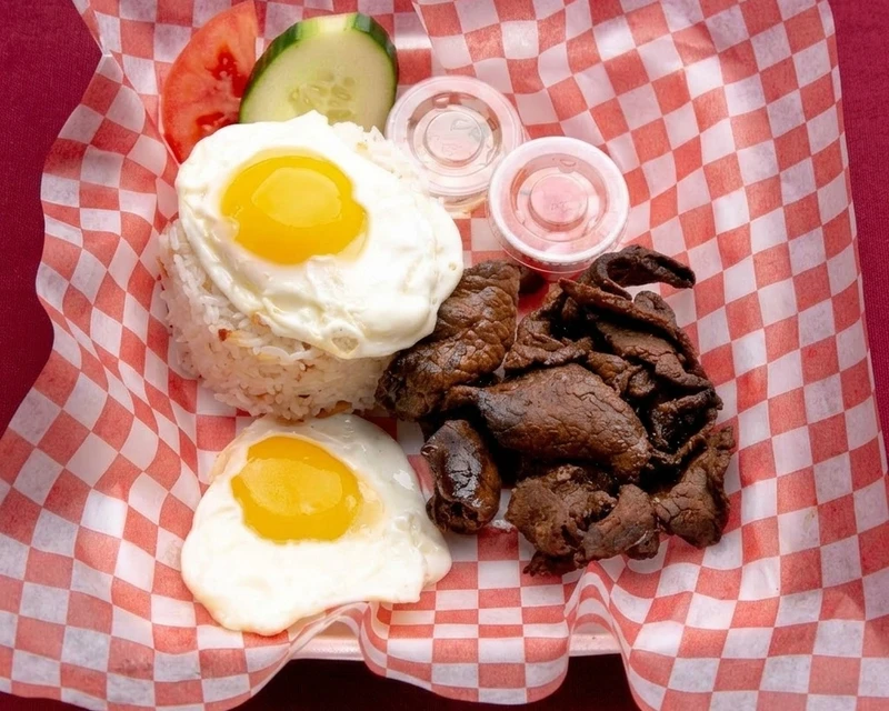 Tapsilog Filipino breakfast with beef tapa, garlic fried rice and egg at Mama Nors Kitchen, Leila Avenue, Winnipeg