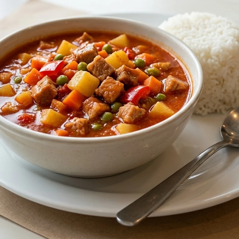Filipino pork menudo at Mama Nors Kitchen, Leila Avenue, Winnipeg